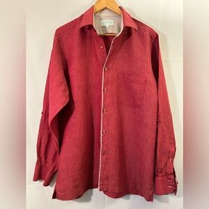 Inserch Collezione 100% Linen Turn Cuff Red Men's Shirt Size Large